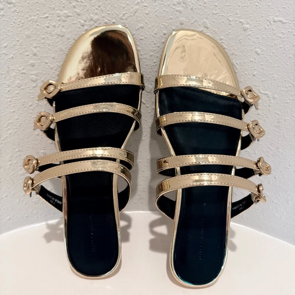 Rebecca Minkoff Gold Buckle Vegan Leather Women’s Sandals Size 7.5 NIB
